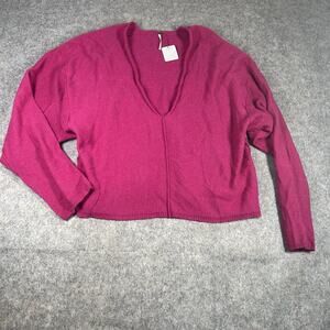 Free People 100% Cashmere Harmony Sweater Medium Hot Pink V Neck Damaged